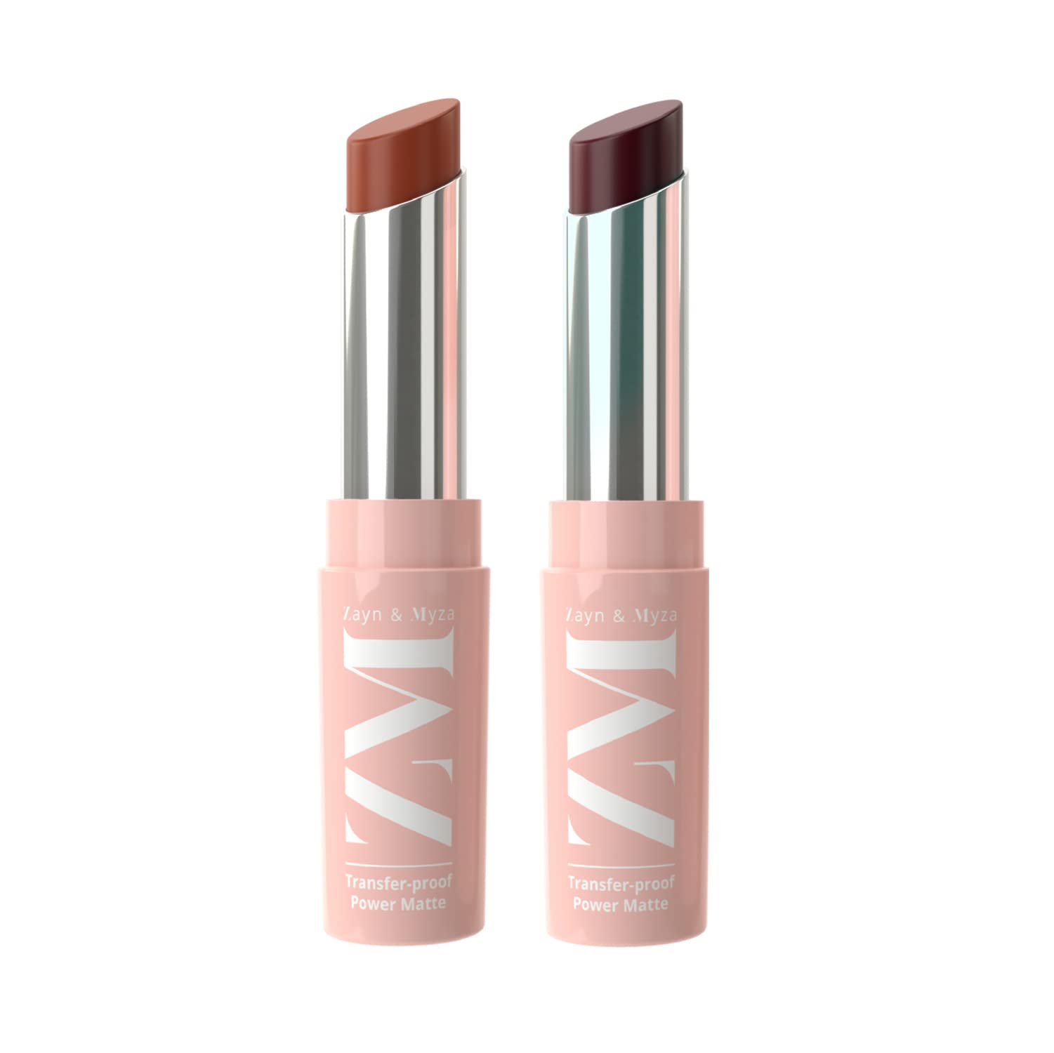 ZM Zayn & Myza Transfer-Proof Power Intense Creamy Matte Color, Bullet Lipstick, Smudge Proof, Vegan, Long Lasting Lipstick, 3.2 g (Bare Beauty & Mysterious Plum)