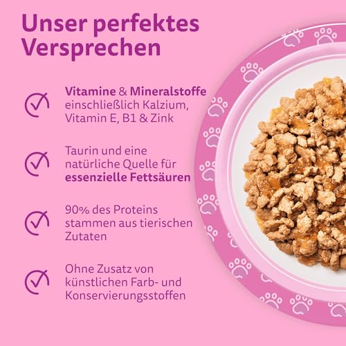 WHISKAS Junior Nassfutter Portionsbeutel Multipack, Geflügelauswahl in Gelee, 12 x 85g