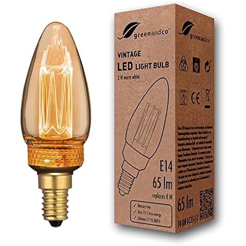 Bombilla LED vintage greenandco E14 C35 2W 65lm 1800K Cover