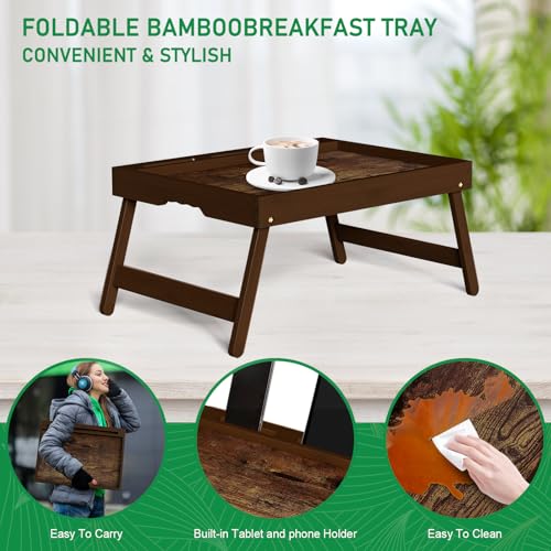 Image of Bamboo Bed Tray Tables with Device Stands, Large, 2-Pack | Two FSC-certified bamboo bed trays with folding legs and removable device stands for meals, laptops, reading and serving.
