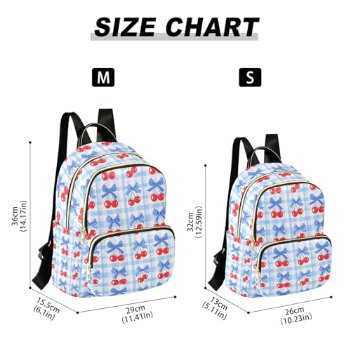 Image of ALAZA Cherry Blue Bow Plaid Women Backpack Purse Ladies Fashion Shoulder Bag Daypack Travel Bag 7.5L