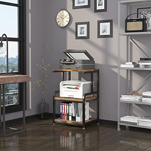 Houyisheyue Home Printer Stand Vintage Printer Stand With 3 Tier Wood Storage Shelves Multi-Purpose Desk Organizer For Fax Machine, Scanner, Files, Books With Adjustable Anti-Skid Feet (Brown) #TOP3