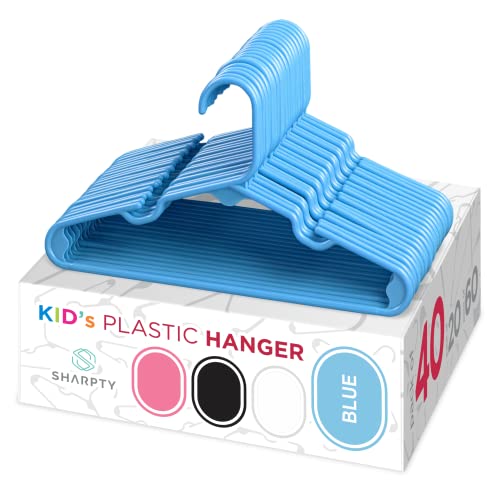 Image of Sharpty Kids Plastic Hangers, Children's Hangers for Baby, Toddler, and Child Clothes - Everyday Standard Use - Ideal for Boys and Girls Closet, Clothing, Pants, Coats, and More - Blue, 40 Pack