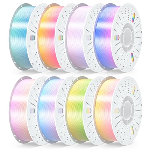Image of PINBALL Silk Rainbow PLA 3D Printer Filament 1.75mm, Shiny Multicolor Fast Color Changing PLA Filament, 3D Printing Filament Dimensional Accuracy + /- 0.02mm, 8 KG 8 Colors