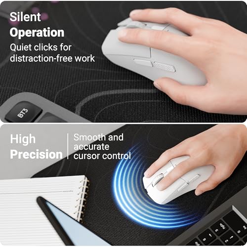Image of Zebronics Rechargeable Wireless Mouse, Dual Mode 2.4GHz + BT, Upto 2400 DPI, 6 Buttons, USB Nano Receiver, Type-C, Silent Operation, Ergonomic Design (Blanc 100, White)