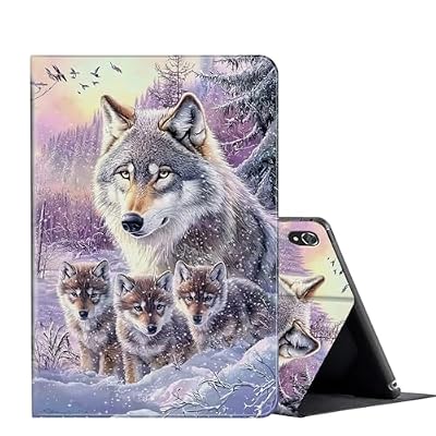FUYOCWE for iPad Air 11 Inch Case M2 (2024) for iPad Air 5th/4th Generation (10.9",2022/2020),PU Leather Slim Folio Stand Auto Sleep Wake Cover for ipad 11 6th Gen-Snow Wolf with Her Cubs