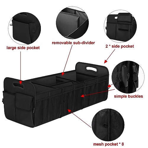 Image of Femuar Large Capacity Trunk Organizer, Waterproof Car Accessory, Non-Slip, Foldable, Suitable for All Vehicles, Black