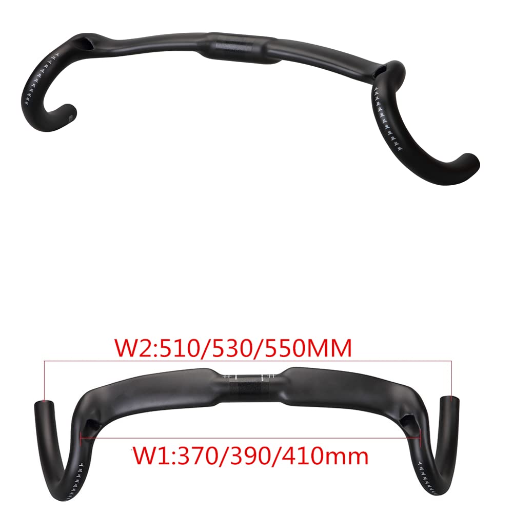 Manillar de carbono for bicicleta de carretera, manillar de bicicleta de carretera de ciclocross con gran llamarada, manillar de fibra de carbono de 370/390/410mm(390MM)