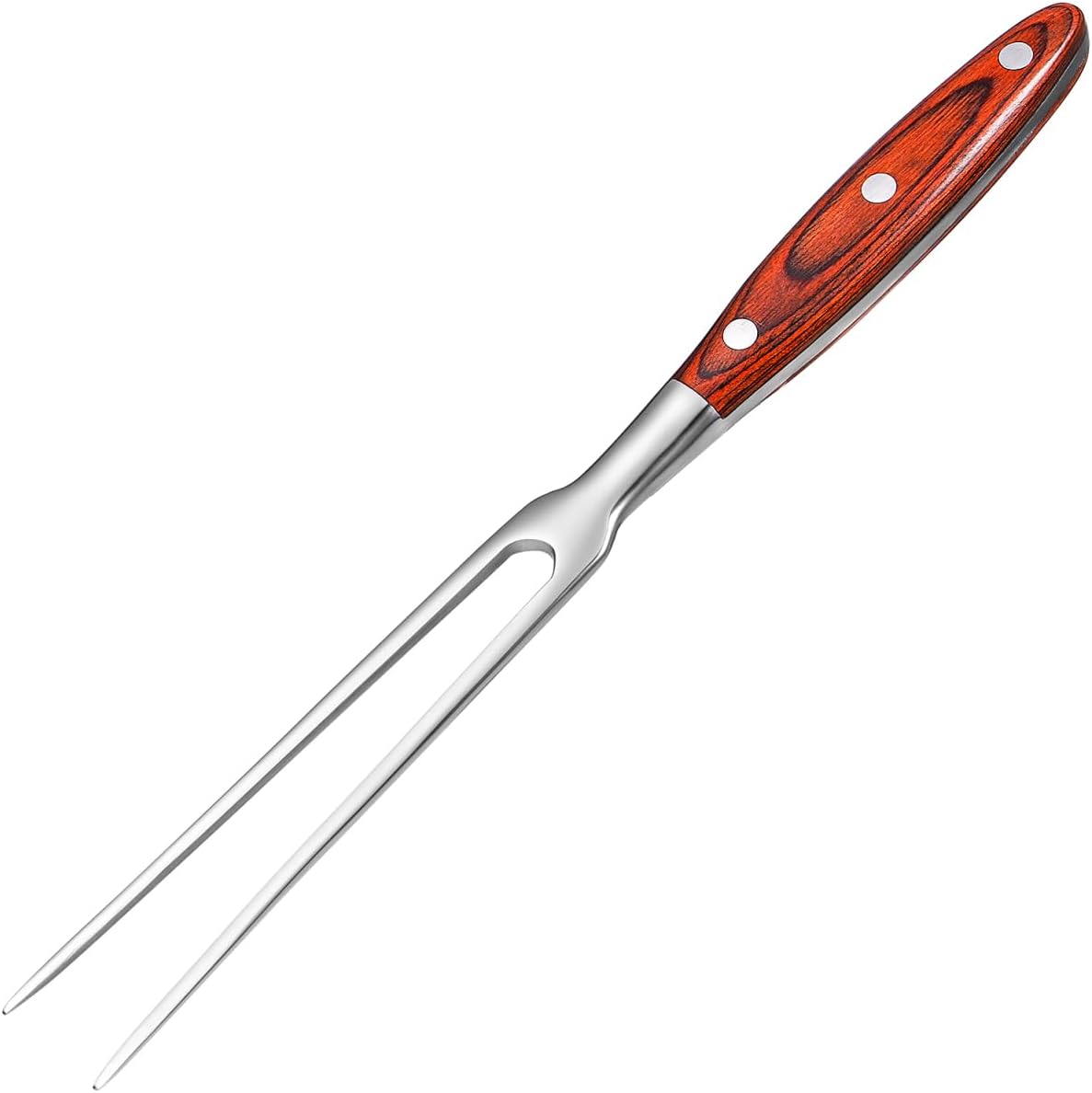 30cm Carving Fork with Red Wood Handle - Heavy-Duty Stainless Steel BBQ Tool for Grilling, Roast Beef, Lamb, Turkey (11.8 Inch Two Prong Outdoor Cooking Fork)