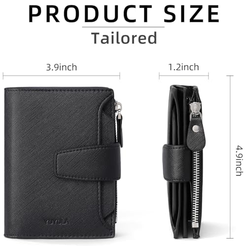 Small Wallet for Women Leather RFID Blocking Credit Card Holder Luxury Leather with Zipper Coin Pocket,ID Window (Black)3