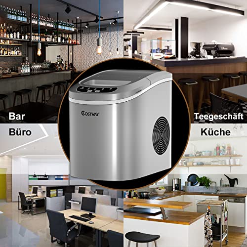 COSTWAY Eiswürfelmaschine 12KG/24H, Ice Maker 9 Eiswürfel in 6-13min, Eismaschine 2,2L Wassertank, Eiswürfelbereiter 2 Eiswürfelgrößen inkl. Schaufel, 25x36x33cm (Silber) – Bild 8