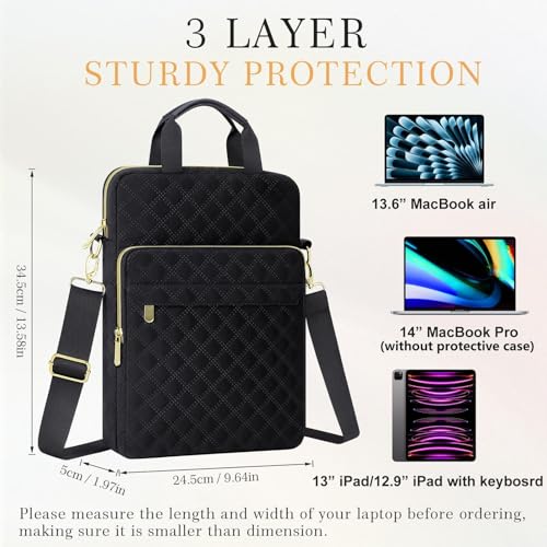 Laptop Tablet Sleeve Bag Carrying Case Fits 14 inch MacBook Pro M4 M3 M2 M1/13.6 inch MacBook air M4 M3 M2/13 Inch iPad Pro M4 Air M3/12.9 inch iPad with keyboard, Black2