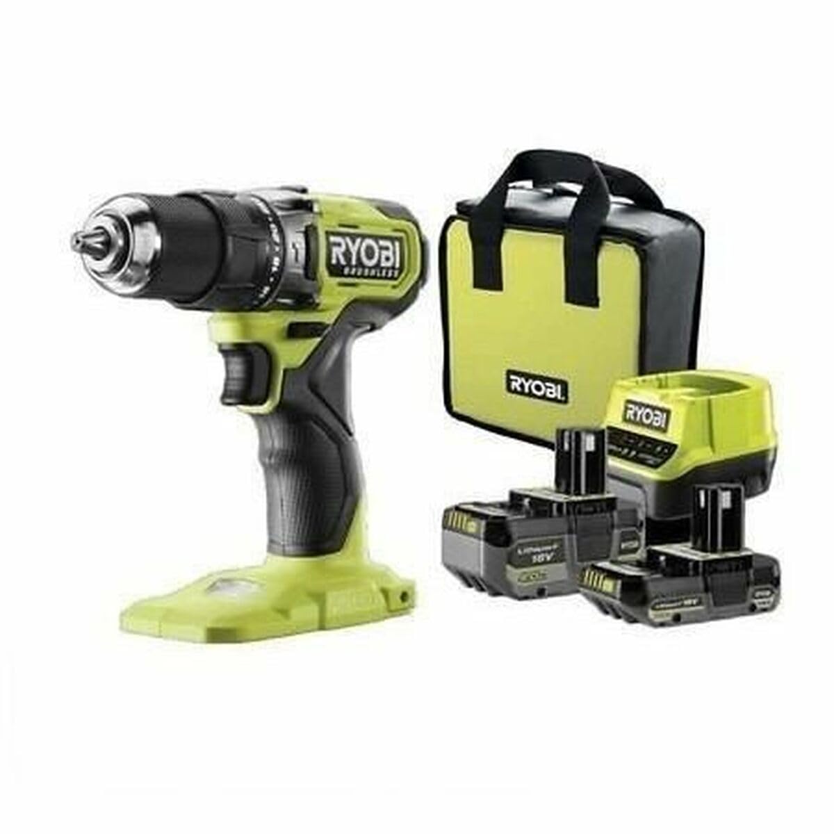 Ryobi Trapano Avvitatore a Percussione 18V ONE+ Brushless, Mandrino in Metallo 13 mm, Coppia 54 Nm, 2 Batterie (4.0Ah e 2.0Ah), Caricabatterie, Borsa, Inserti, RPD18BL1‑2C42S