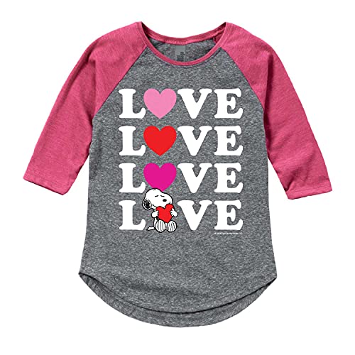 HYBRID APPAREL - Peanuts - Snoopy Love Stacked - Girls Toddler and Youth Raglan