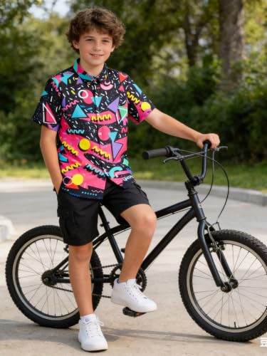 Image of uideazone Boys Novelty Print Short Sleeve Button Down Hawaiian Shirt 5-14Y
