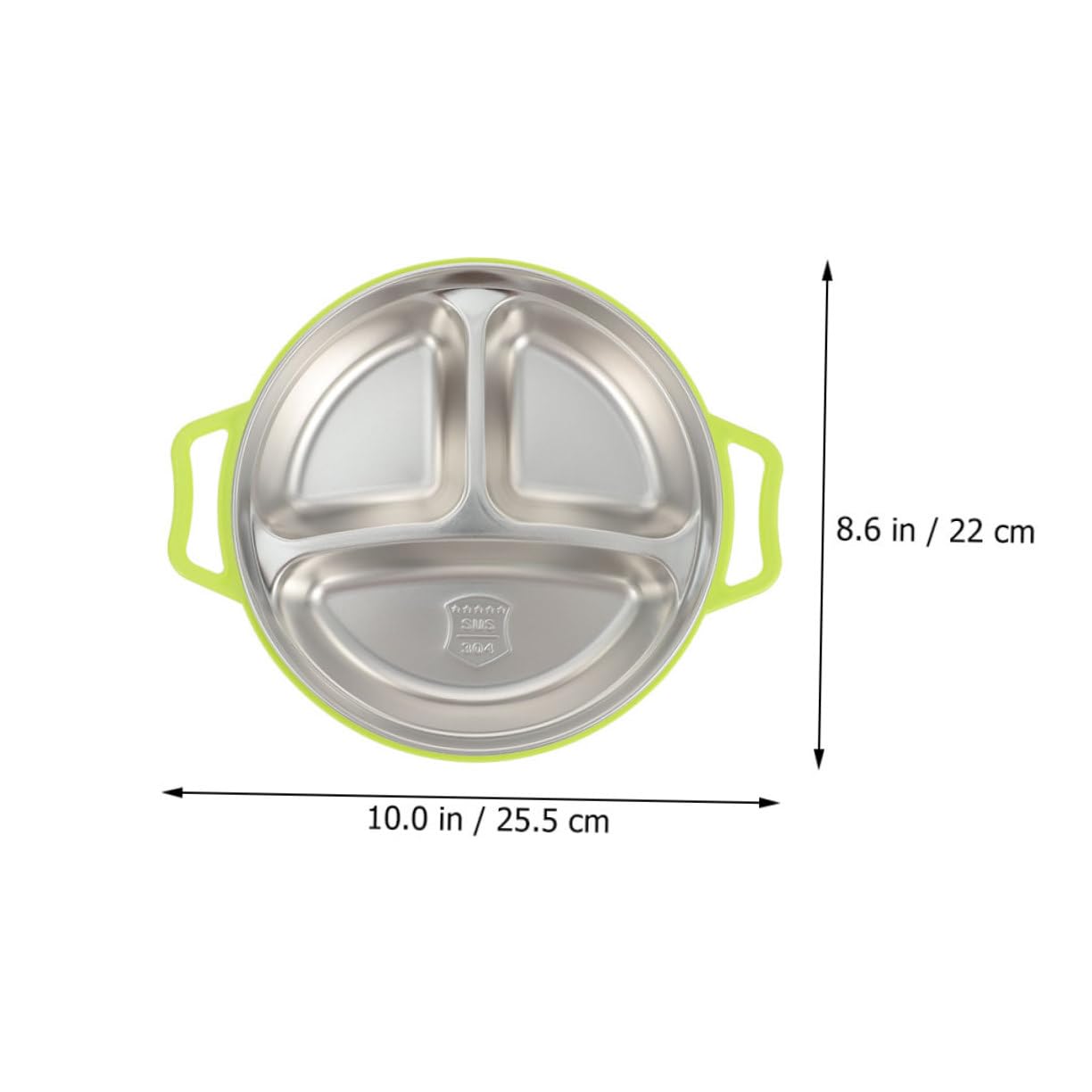 PRETYZOOM 3 Compartment Kids Plate Divided Food Serving Plate Stainless Steel Easy to Clean and Skid-resistant