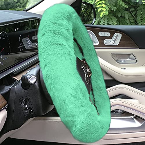 Image of FH Group Universal Fit Doe16 Faux Rabbit Fur Cozy Steering Wheel Cover fits Most Cars, SUVs, Trucks, and Vans, Ultimate Protection Mint