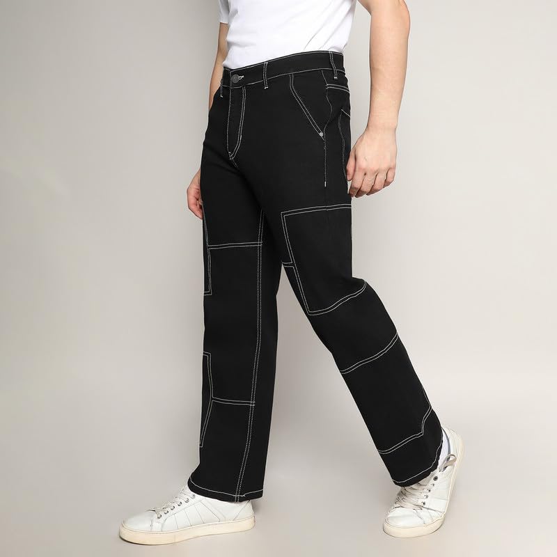 Image of CAHOOT Men's Stitched Cargo Denim Jeans for Casual Wear | Dark-Wash | 5 Pocket | Button Closure | Denim Jeans Crafted with Comfort Fit for Everyday Wear