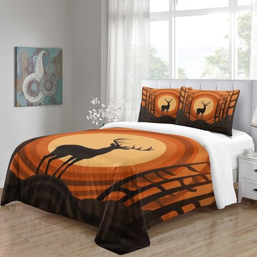 Funda nórdica de ciervo 3D 200x200 con dos fundas de almohada de microfibra para cama doble 5