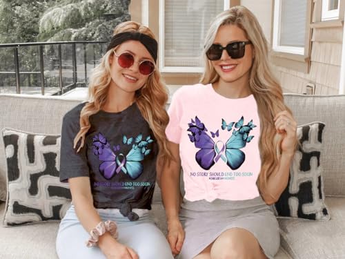 Women Suicide Awareness Shirts Suicide Prevention T-Shirt Teal Purple Ribbon Tee Tops3