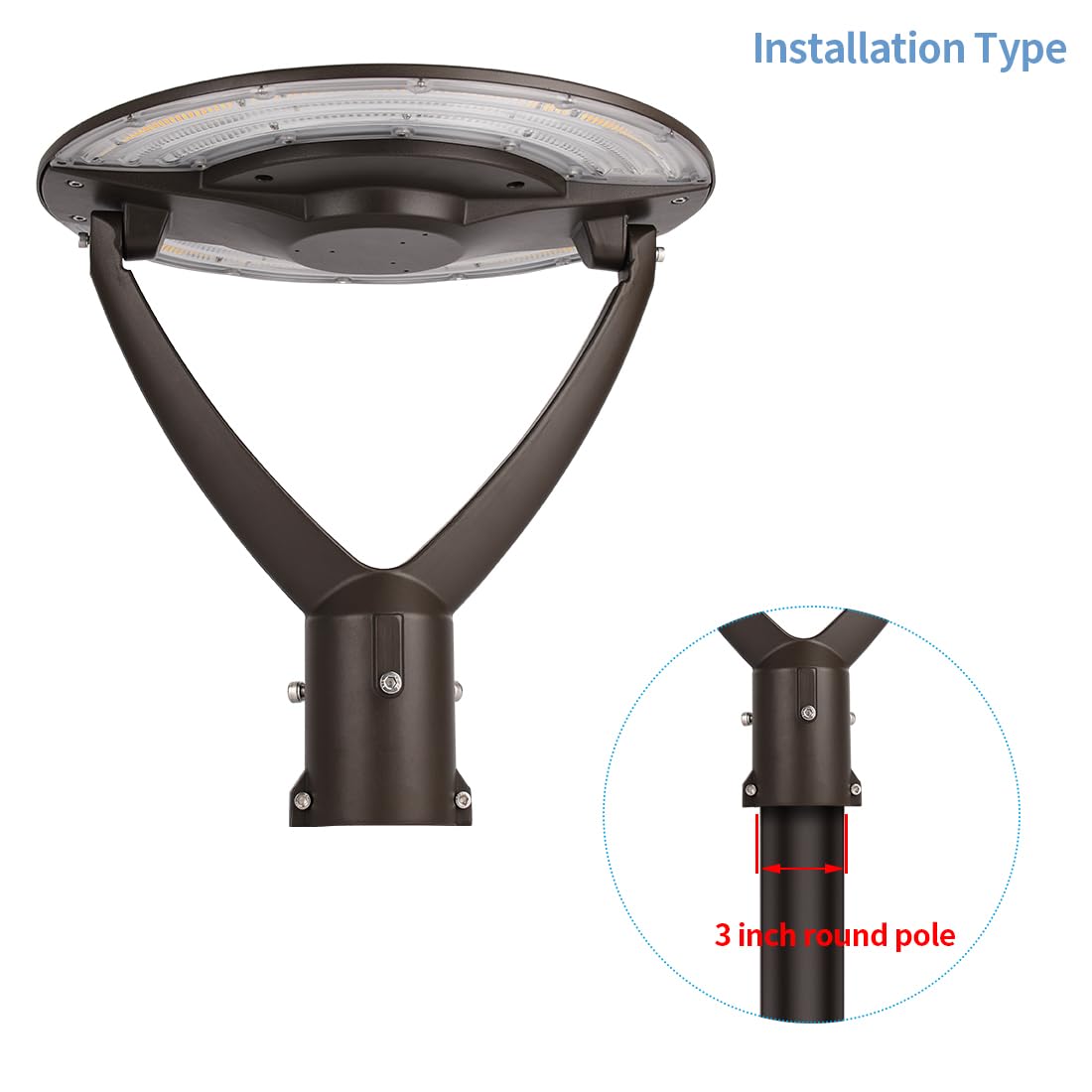 100W LED Post Top Pole Lights, DLC/ETL Listed 14000Lm Outdoor Circular Area Light Fixture Parking Lot Light 500w Equivalent Ip65 Waterproof Pathway Lamp Top Yard Light Street Pole Light 3 thumbnail image