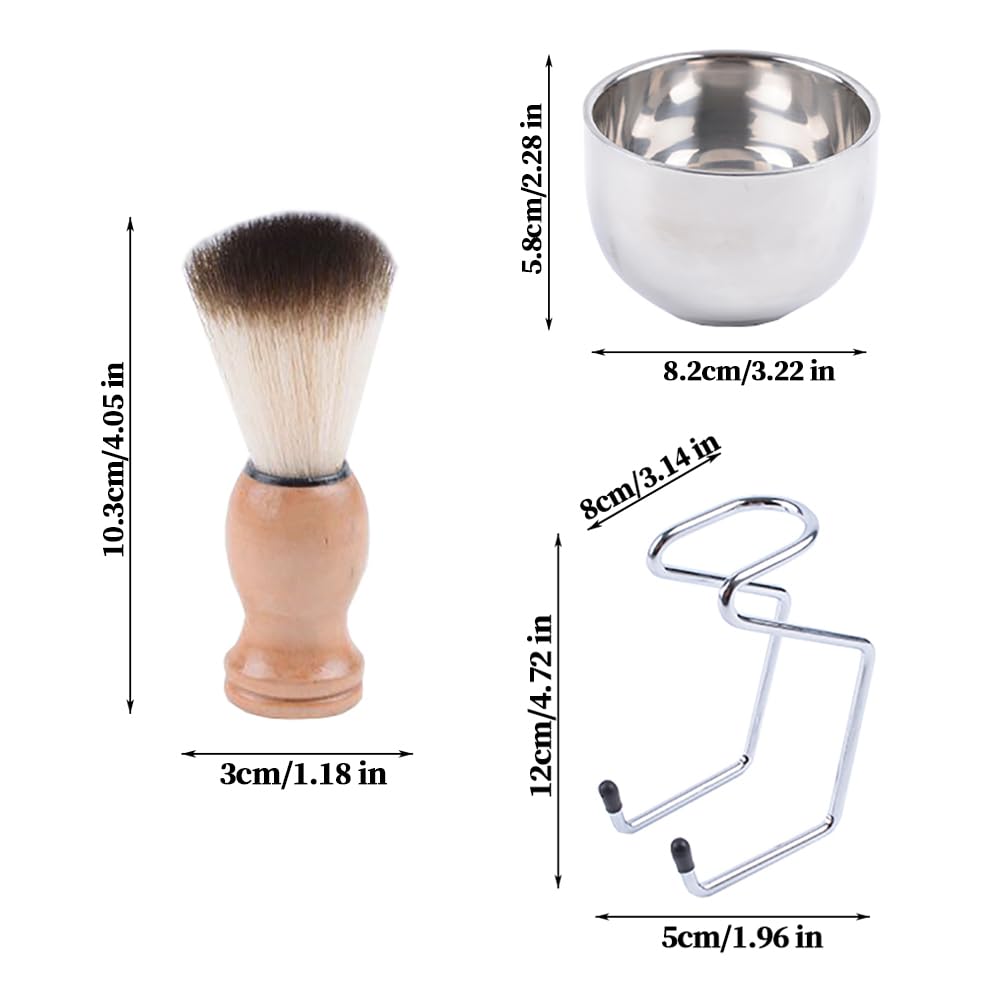Blaireau de rasage, set de rasage 3 en 1 pour homme, blaireau à barbe, bol de rasage, support de rasage et coffret cadeau pour homme en acier inoxydable