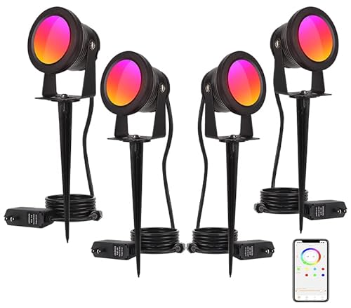RUICAIKUN Smart Outdoor Lights,15w Halloween Lights with US Plug,12V APP Control Colored Spotlight with Waterproof,Dimmable Yard Lights with Timer,Outdoor Lights for House with Music Sync(NO Remote) RUICAIKUN Smart Outdoor Lights,15w Halloween Lights with US Plug,12V APP Control Colored Spotlight with Waterproof,Dimmable Yard Lights with Timer,Outdoor Lights for House with Music Sync(NO Remote)