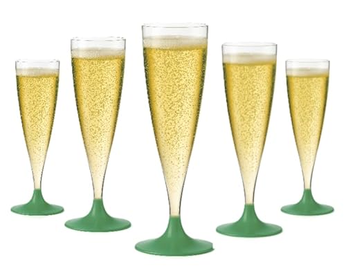 WOOPARTY Set 24 Flute Verde in Plastica - 200 ml | Calici da Spumante Riutilizzabili - Eleganti e Resistenti | Ideali per Festa, Matrimonio, Brindisi, Aperitivo, Eventi - 6,5x17,5 cm