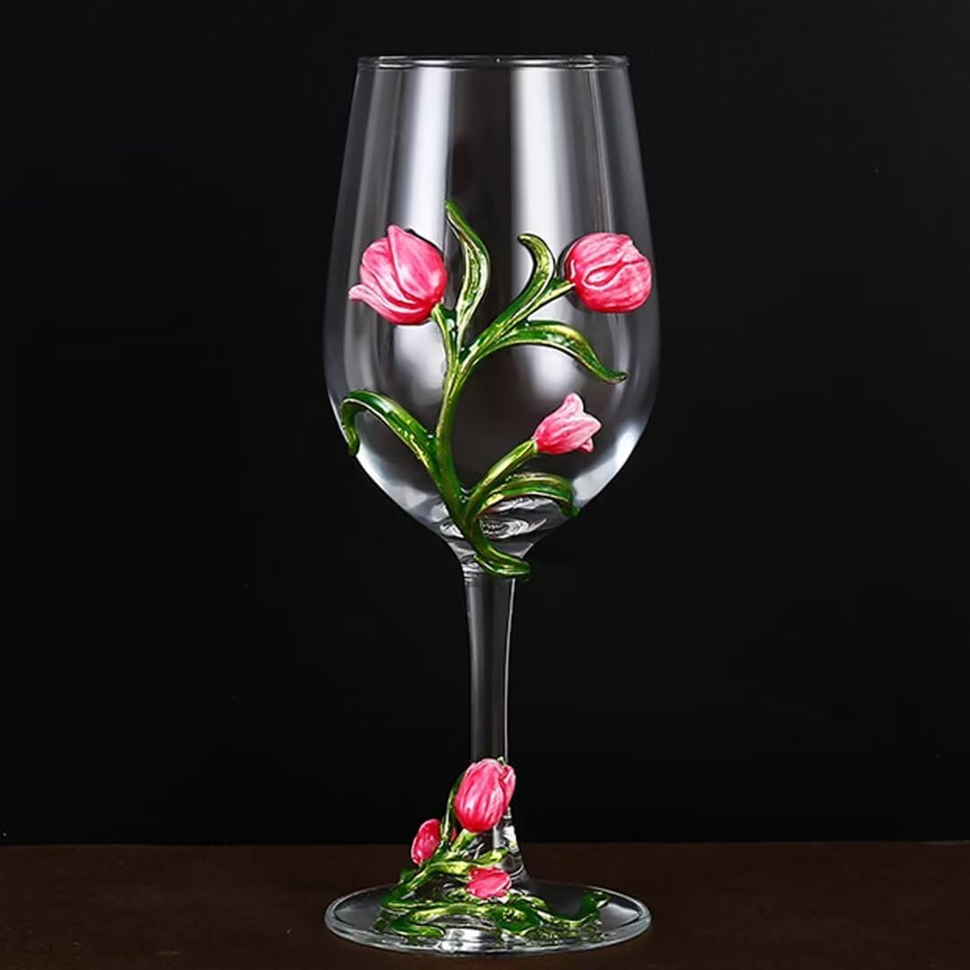 Karafka do wina, 350 ml emaliowany kryształowy kieliszek bezołowiowy, dekoracyjny zestaw upominkowy z długim uchwytem, elegancki kieliszek ślubny (1 szt.)