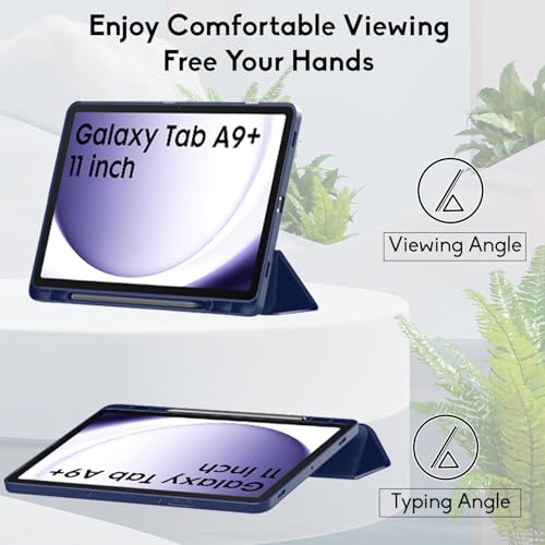 Image of TechTrendz Smart Cover for Samsung Galaxy Tab A9 Plus 11 inch [SM-X210, SM-X215, SM-X216B] Support S Pen Magnetic Attachment Shockproof Trifold Stand Auto Wake /Sleep Flip Cover - Blue