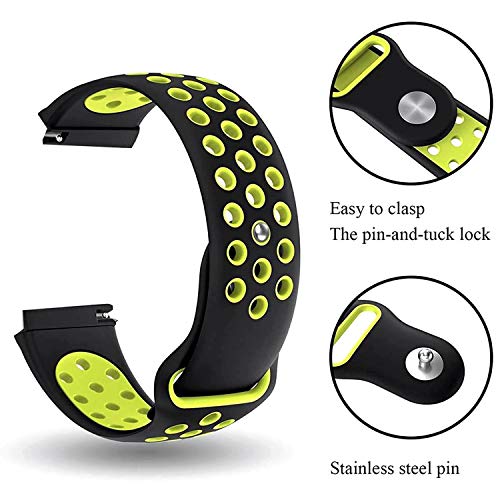 Image of ACM Watch Strap 22mm compatible with Fossil Gen 5 Carlyle Smartwatch | Silicone Belt Sports Dot Band Black with Neon Green