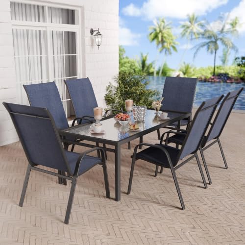 Image of Betterhood Patio Chairs Set of 4, Stackable Outdoor Dining Chairs Set with Breathable Seat Fabric, All-Weather Powder-Coated Metal Frame for Pool Side, Backyard, 350LBS Capacity (Blue, Set of 4)