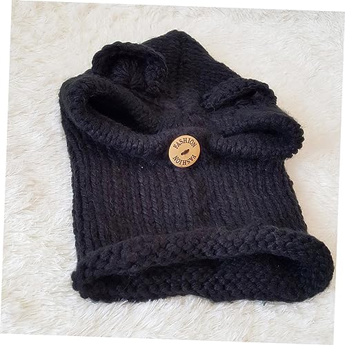 Handmade Kids Bear Hat Knitted Scarf Cap for Winter Kids Beanies Comfortable Elastic Black4