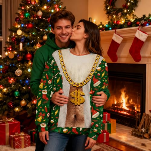 Uideazone Mens Ugly Christmas Sweatshirt Funny 3D Print Pullover Shirts | Moisture Wicking Stretch Breathable Women Hilarious Sweater For Couple Ugly Sweater Party Xmas Themed Parade New Year Gifts 5 Uideazone Mens Ugly Christmas Sweatshirt Funny 3D Print Pullover Shirts