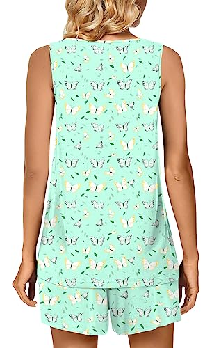POPYOUNG Pajama Set for Women Summer Sleeveless Tank Tops Pjs Sets 2 Piece Lounge Set Comfy Shorts Sleepwear with Pockets3