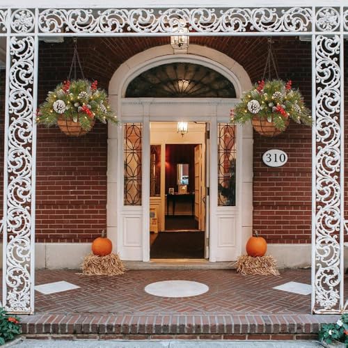 2 Set Christmas Outdoor Decor Cedar Artificial Hanging Baskets with Lights - image 2