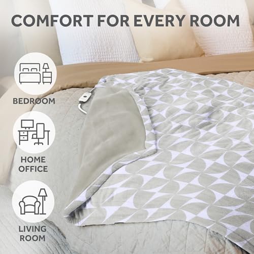 Sunbeam Royal Luxe Microplush Manta Eléctrica Térmica, 50" x 60", Apagado Automático 4 Horas, Calentamiento Rápido, Lavable a Máquina, Gris Geométrico miniatura 5