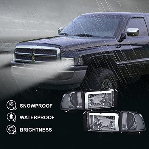 Image of GRAND ORANGE Led Drl Headlights Assembly, Compatible with Dodge Ram 1500 2500 3500 1994 1995 1996 1997 1998 1999 2000 2001 2002 Black Housing Clear Corner(Smoky lens Chrome Housing Clear Reflector)