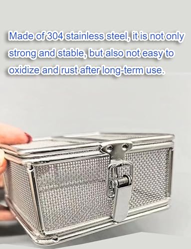 Cesta de esterilización de acero inoxidable con tapa, bandeja de malla para almacenamiento de instrumentos de laboratorio en hospitales y clínicas