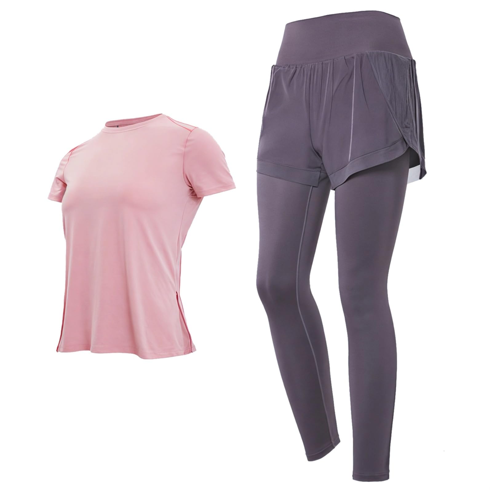 Conjunto de dos piezas negro para mujer, conjunto de pilates con mangas cortas, tela de poliéster transpirable y elastano, ropa deportiva casual, talla XXL