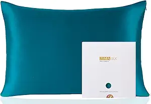ZIMASILK 100% Pure Mulberry Silk Pillowcase for Hair and Skin Health,Soft and Smooth,Both Sides Premium Grade 6A Silk,600 Thread Count,with Hidden Zipper,1pc(Standard 20''x26'',Turquoise)