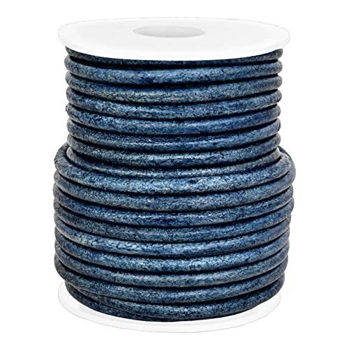 GENIQUE Real/Genuine Round Leather String Cord for Necklace Bracelets, Jewellery, Braiding (3mm, Blue Distressed) - Image 2