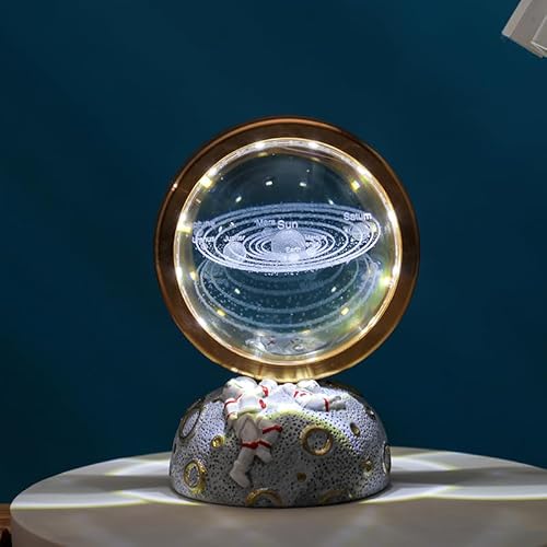 3D Planet Crystal Ball Night Light, Space Galaxy Crystal Ball with Planet Base,3D Engraved Solar System Lamp Gift for Lover Kids Friends