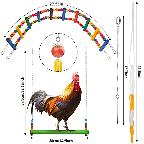 5 Stück Hühner-Spielzeug zum Aufhängen von Hängeschaukeln, Hühnerleiter, Spielzeug mit Glocken, Huhn, Gemüse, Spieß… – Bild 3