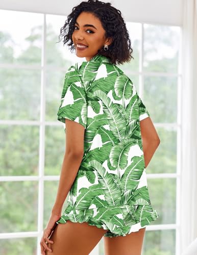 Image of Ekouaer Pajamas Set for Women Short Sleeve Sleepwear Button Down Pjs Lounge Sets Soft Nightwear