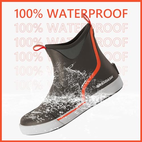Image of BASSDASH Men's 6 inch Waterproof Deck Boots with Breathable Lining Anti-slip Neoprene Rubber Ankle Rain Boots for Fishing Boating