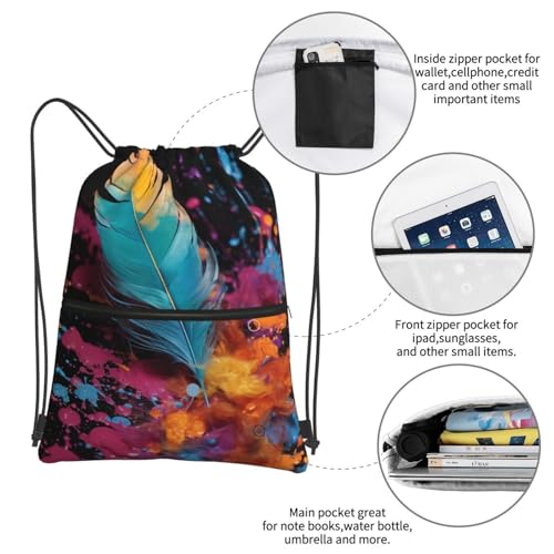 Drawstring Backpack Water Resistant String Bag Feathers Floating Sports Sackpack Gym Sack for Men Women4