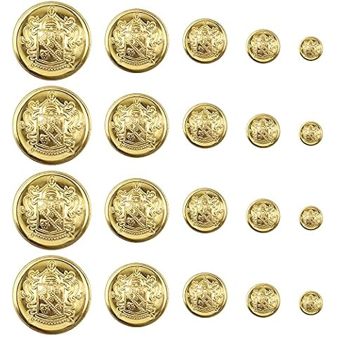ZXShow 50 Pieces Metal Blazer Button Set 15mm 18mm 23mm 25mm 30mm Golden Vintage Shank Buttons Round Shaped Metal Button Set for Men Women Blazer Suits Coat Uniform and Jacket Cover