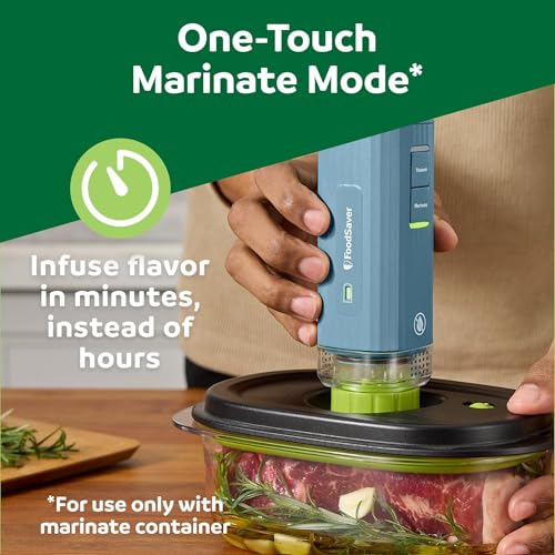 Image of FoodSaver Mini Handheld Vacuum Sealer Machine with Marinate Setting & Charging Dock, Cordless Food Vacuum Sealer for Freezer, Storage, Sous Vide, Meal Prep, Blue