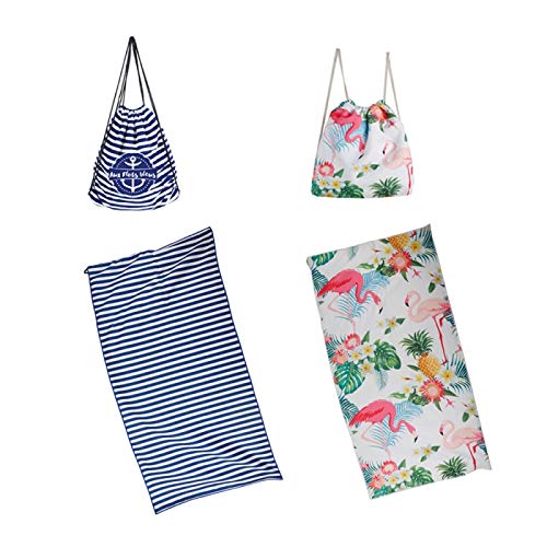 iD FOR YOU Lot de 2 Serviettes de Plage Marin et Flamant Rose en Microfibres + Sac à Dos intégré 2-en-1 Jardin/Camping/Sport/Plage Cover